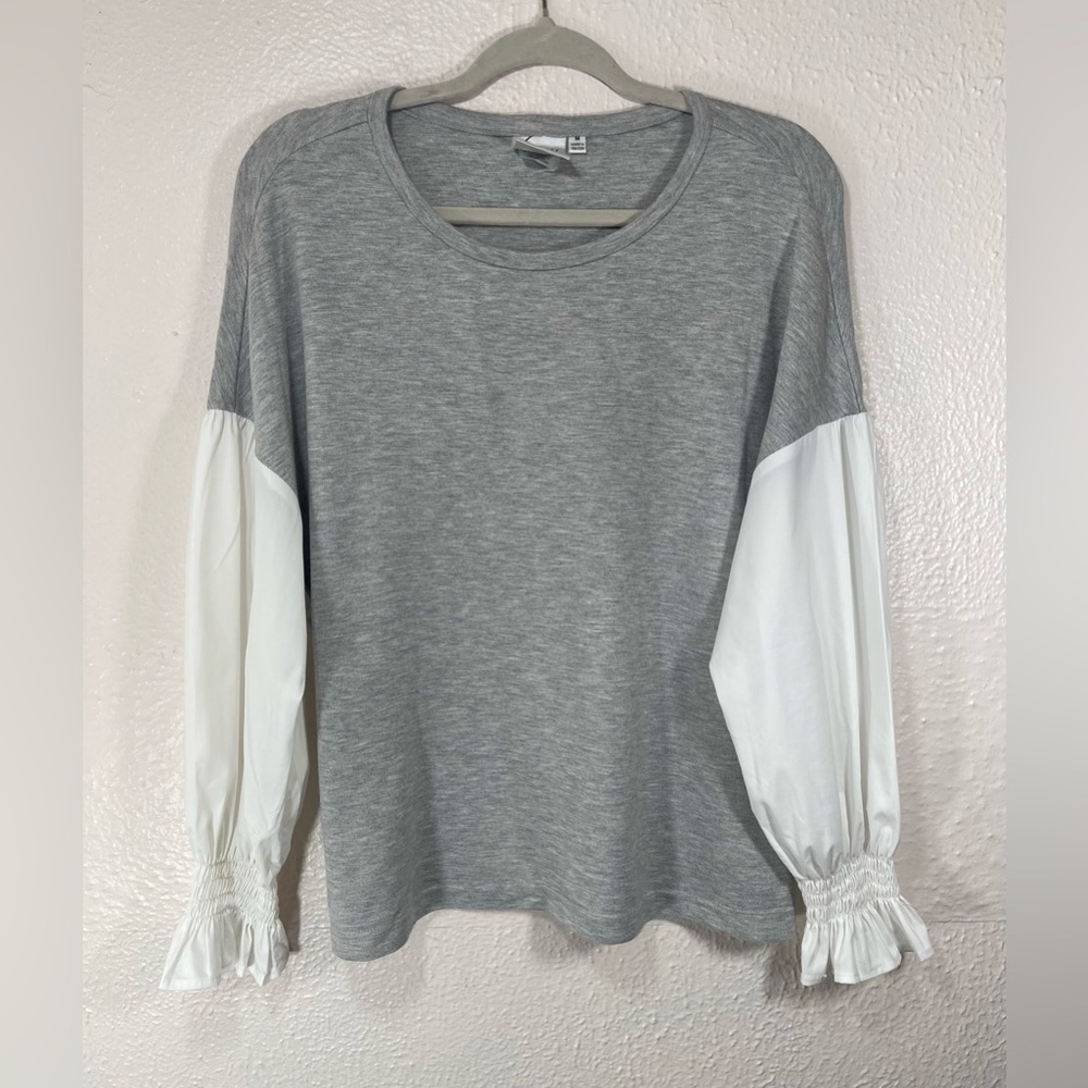 Finley White & Grey Spring Long Sleeve Blouse Top Women’s Medium Made in USA